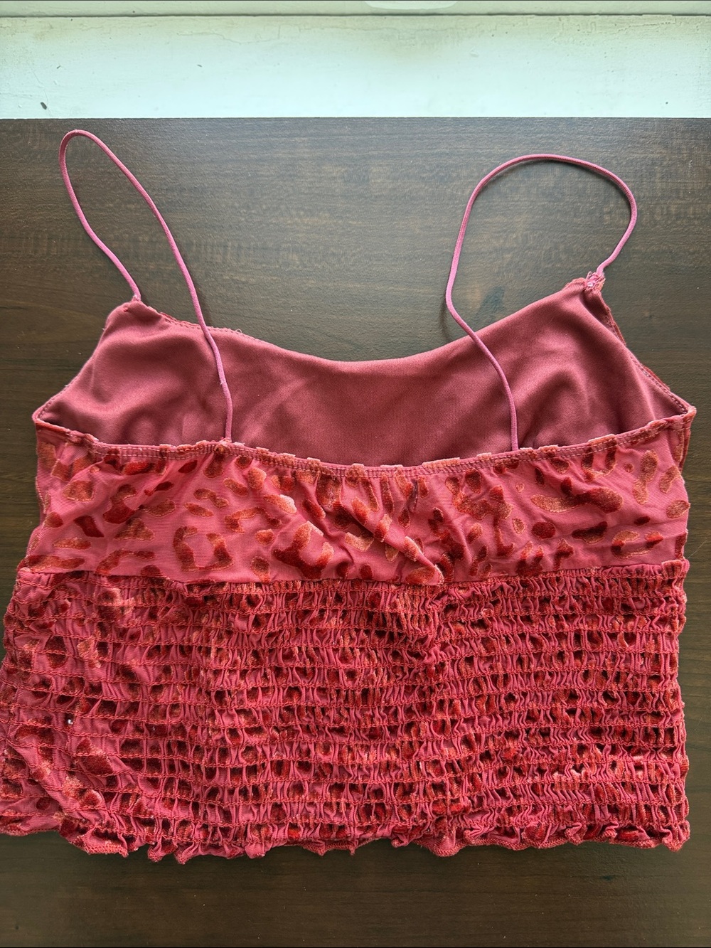 Urban Outfitters Velvet Leopard Red Smocked Cami Top with Spaghetti Straps - Picture 2 of 3